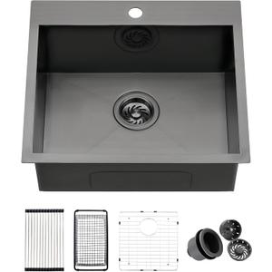 21 Drop In Black Kitchen Bar Sink, ZDHHT 21 x 18 x 10 Inches 16 Gauge T304 Black Stainless Steel Small Kitchen Sink Bar Prep Outdoor Sink Laundry Topmount RV Sink Island