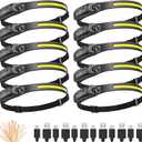 New LED Headlamp Rechargeable, 230 Wide Beam Head Lamp for Forehead, 6Mode Hard Hat Light for Adults, Flashlight for Work, Hiking, Running, Camping Essentials Gear, Gifts for Men (10Packs)