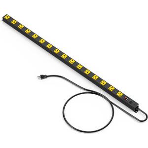 JUNNUJ Long Metal 16 Outlet Power Strip,Wide Spaced Garage Industrial Heavy Duty Power Strip,Surge Protection 4800J,Wall Mount Screws Outlet with Switch 5-15P High Amp 6-20R T-Slot (Yellow, 6FT)