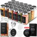 Glass Spice Jars with Labels and Steel Lids (24 x 4oz) Spice Containers with 240 Label, Steel Funnel, Shaker Inserts, Empty Square Seasoning Organizer for Spice Rack, Cabinet, Drawer