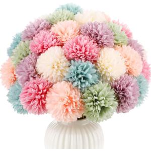 Suncalla 36 Pcs Pastel Artificial Chrysanthemum Flowers Faux Flower Ball Bouquet Silk Fake Marigold Mum for Easter St Patricks Day Spring Wedding Decor Floral Arrangement Table Centerpiece