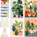 ICYANART 4 Pack Paint by Numbers kit for Adults with Frame and Wooden Easel, Plant Adult Paint by Number Kits, DIY Acrylic Oil Painting by Number for Beginners Home Wall Decor Gift (8x12 inch)