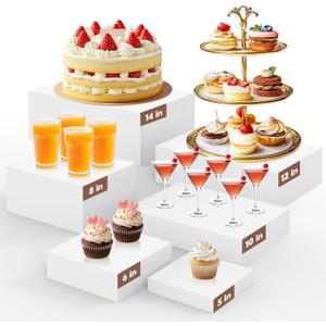 6 PCS Extra Large Buffet Risers Set, White Acrylic Food Risers for Buffet Table, Display Stand Shelf with Hollow Bottoms for Catering Dessert Collectibles Jewelry Figures Show