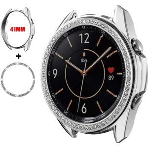 Abanen Case Cover with Bezel for Galaxy Watch 3 41mm, Soft Flexible TPU Bumper Case with Bling Crystal Watch Bezel Protective Cover Ring for Samsung Galaxy Watch3 41mm (Silver)