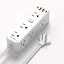 Power Strip Surge Protector, Extension Cord with Multiple outlets, 4 USB Ports, 3 Sides 9 Widely Spaced Outlet Extender with 6 Ft Flat Extension Cord, Wall Mount, 2100J PD20W for Indoor, Travel