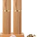 Wooden Salt and Pepper Grinder Set 8" Refillable Wooden Manual Salt and Pepper Mill Set with Adjustable Coarse Settings Rust Resistant Smooth Quality Grinding Mechanism (Fluted, Wood)