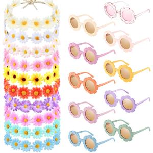 Groovy Retro Flower Sunglasses Headbands Party Favors Daisy Flower Costume Accessories Set 60s 70s Party Gifts for Kids (12 Pcs)