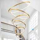 Modern LED Chandelier High Ceiling 6 Ring Gold Chandeliers with Remote Control Dimmable Large Contemporary Ceiling Pendant Light for Foyer Living Room 3000K-6000K Selectable