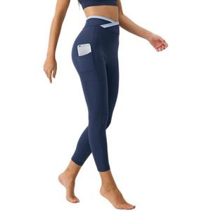 BERLOOK Leggings with Pockets for Women Buttery Soft Tight Pants Tummy Control 25 Inches High Waist Workout Navy-M