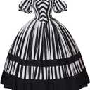 MelangCos Victorian Dress Renaissance Ball Gown Black and White Stripes Costume for Women (Large)