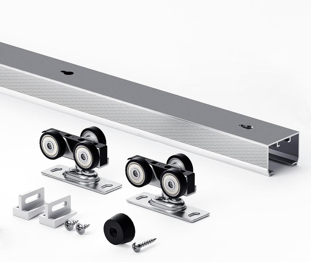EaseLife 8FT/96in Sliding Pocket Door Hardware Kit,Commercial Grade,Aluminum Box Rail Kit,Slide Smoothly Quietly,Easy Install,No Door (92.5in Track Kit for 23"~48" Wide Single Door)