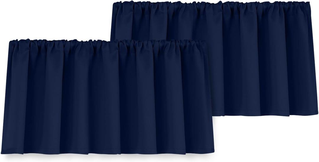 Yakamok 18 Inches Long Blackout Curtain Valances for Kitchen Windows - 2 Panels Blackout Window Valances for Basement with Rod Pocket (Navy Blue,Width 40 by Length 18,2 Panels)