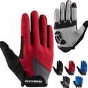 ROCKBROS Cycling Gloves for Men Women - Breathable Gel Pad Road Mountain Bike Gloves - Touch Screen Anti-Slip MTB Gloves for Cycling Workout Outdoor Sports (Large, Full Red)