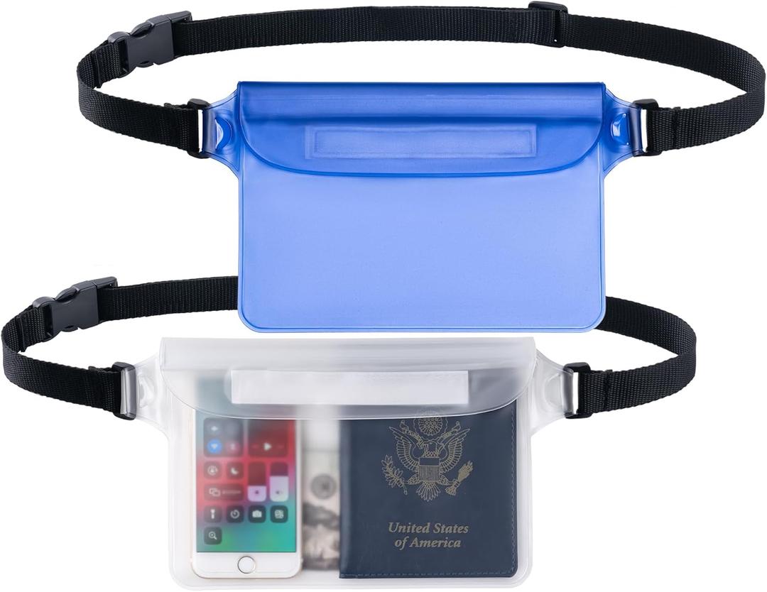 CADONO 2-Pack Waterproof Pouch with Adjustable Waist Strap | Screen Touch Sensitive Dry Bag, Keep Your Phone and Valuables Dry, Perfect for Swimming Kayaking Boating Fishing Beach Diving (Clear)