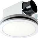 breez Delta Integrity 100 CFM Exhaust Bath Fan, LED Edge-Lit Flat Round Panel Light, Energy Efficient Quiet Operation Ceiling Mount Motor, White