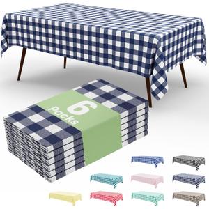 misaya 6 Packs Buffalo Disposable Table Cloth, 54 x 108 Inch Waterproof Plastic Tablecloth, Rectangle Navy and White Checkered Table Covers for Picnic, Birthday, Party