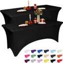 2 Pack 5 Feet Black Spandex Tablecloth for Rectangular Tables, Fitted & Stretch, Washable, Wrinkle Resistant, Perfect for Event, Wedding, Party, Banquet, Cocktail, Festival, and Table Protector