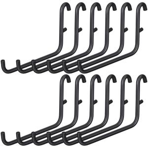12 Pcs Pegboard Hooks, 6 x 9.5 Centimeters, Pegboard Accessories Compatible with IKEA Skadis Long Metal Storage Hooks for Tool Home Office Indoor Supply(Black)