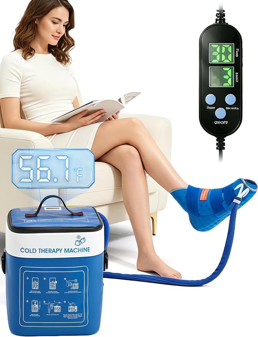 Cold Therapy Machine for Foot Ankle Surgery, Ice Therapy Machine with Pressure Regulator, Timer & Temperature Display, Cryotherapy Unit with Foot Ankle Ice Pack Wrap for Post-Surgery Recovery