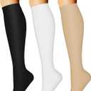 CHARMKING 3 Pairs Open Toe Compression Socks for Women & Men Circulation 15-20 mmHg is Best Support for All Day Wear (Large-X-Large, 02 Black/White/Beige)