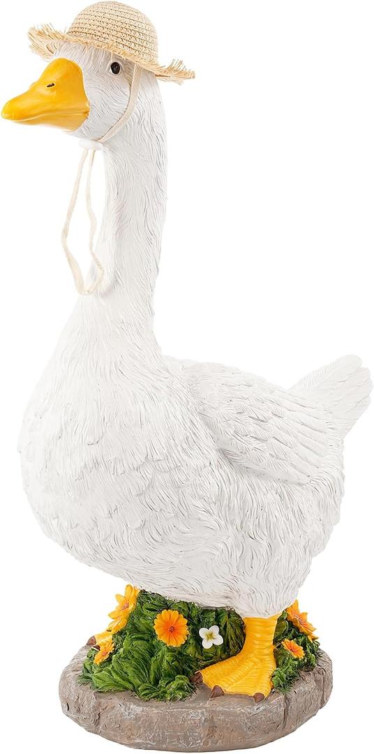 23 Inch Porch Goose Statue,Realistic Large White Goose Sculpture with Hat