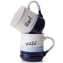 DOWAN 20 oz Coffee Mugs, Large Mugs with Word Blessed Grateful, Porcelain Coffee Cup, Thank You Gifts for Mom Dad, Set of 2 (Blue, White)