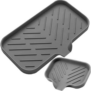 2 PC Sponge Stand for Kitchen Sink and Soap Tray for Bathroom Sink, Silicone Soap Dish Featuring Drain and Toothbrush Holder, Cutlery Dispenser, Tray and Kitchen Tool Organizer