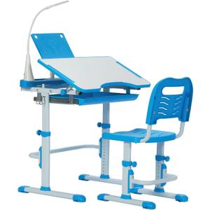 Real Relax Kids Desk and Chair Set, Children's Multifunctional School Tables with Tilt Desktop, LED Light, Metal Hook Blue, Onesize