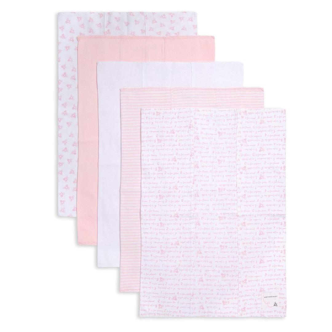 Burts Bees Baby Infant Burp Cloths, 100% Organic Cotton Extra Absorbent Soft Fabric Drool Cloths, 5-Pack Newborn Must-Have Essential Large Burping Cloths, One Size 17 x 11.75 Inches (Blossom Pink Prints)