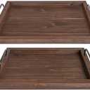 Besti Rustic Vintage Food Serving Trays (Set of 2) | Wooden Board w/Metal Handles | Stylish Farmhouse Decor Serving Platters | Small: 13.5" x 2 x 9.5, Large: 15.9" x 2" x 11.8" (Rustic Dark Brown)