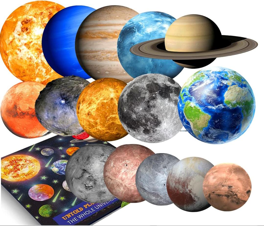 UNTOLD PLANETS 195+PCS Glow in The Dark Planets for Ceiling Decorations, Star Stickers Sun, Moon Pluto Wall Stickers for Kids, Boys Room Decor, Wall Decals Christmas Gift
