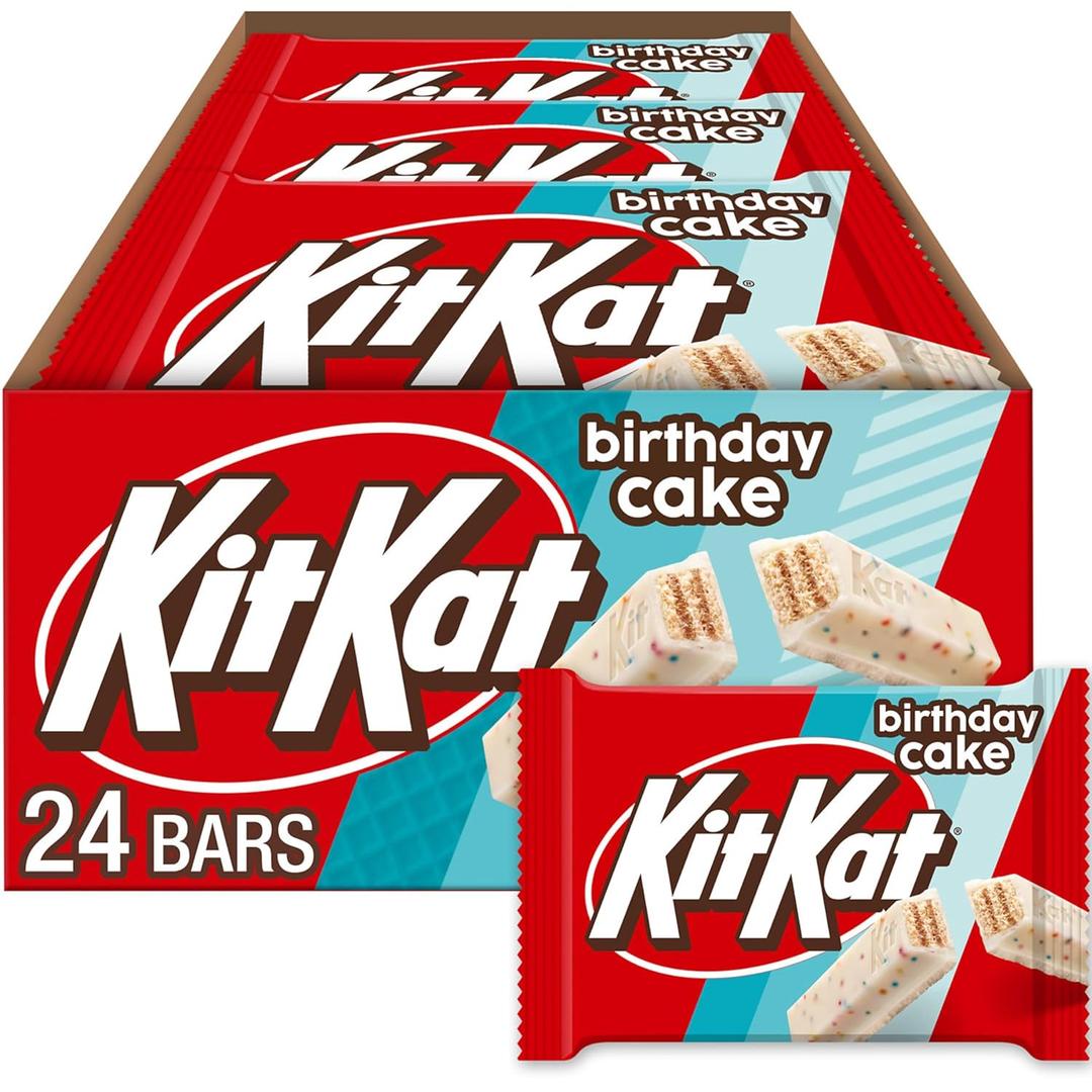 KIT KAT Birthday Cake Flavored Creme with Sprinkles, Bulk, Individually Wrapped Wafer Candy Bars, 1.5 oz (24 Count) (EXP 01/01/26)