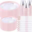 I00000 210 Pcs Clear Pink Plates for 30 Guests, Pink Dinnerware Include 60 Plates, 30 Cups, 30 Pre Rolled Napkins with Cutlery Set for Party and Wedding