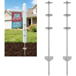 2 Pack 40in Heacy Duty Metal Yard Sign Stakes for Real Estate Sign Posts, Mailboxes, Long Yard Sign Holder Easy Installation Sign Post Stake for Pipes Less Than 3.7", Silver