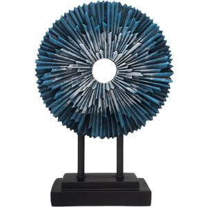 Aboxoo Abstract Round Statue, Modern Decorative Home Decor, Office Desk Sculpture for Men, Creative Round Line Ornament for Bookshelf, Bedroom, Desktop, Dining Table, (Blue) (High Base)