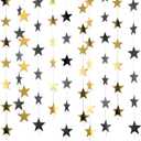 Patelai 130 Feet Glitter Star Garland Banner 2026 Party Decoration Double Side Star Hanging String Streamer Paper Twinkle for Graduation Wedding Birthday (Gold and Black)