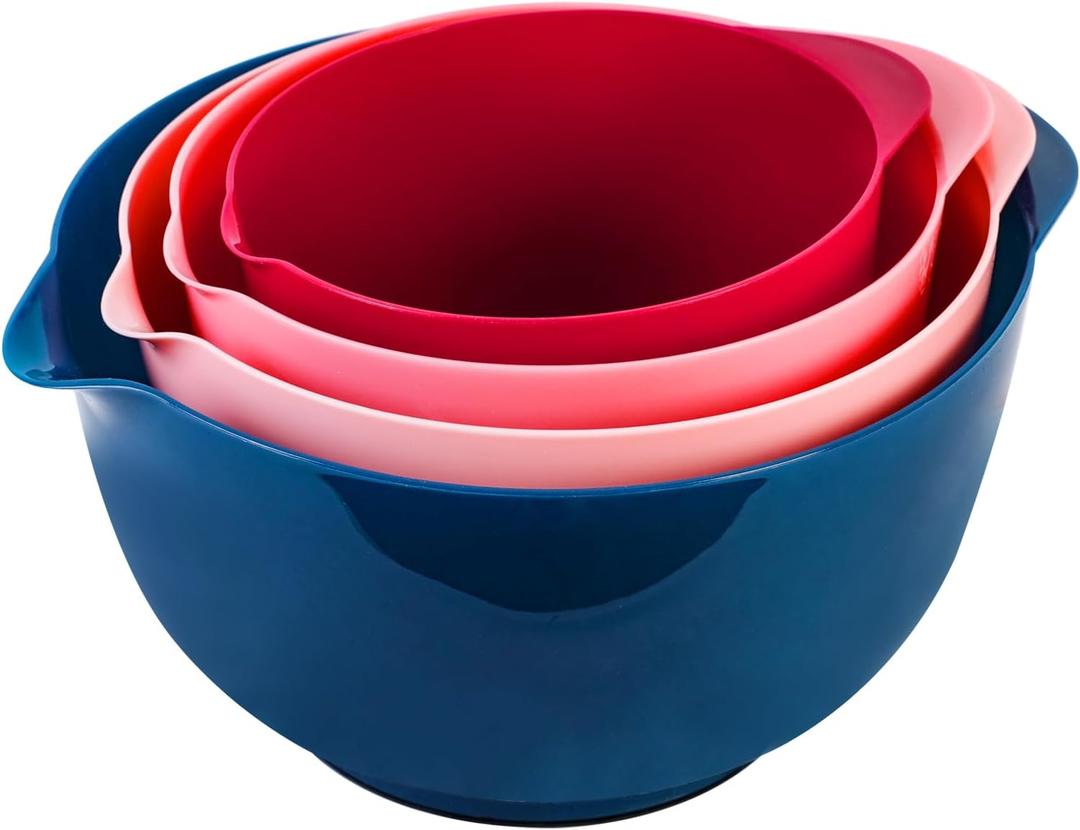 BoxedHome Classic Mixing Bowl Set, BPA Free Plastic, Microwave and Dishwasher Safe, 4.5 quarts (Pink/Blue)