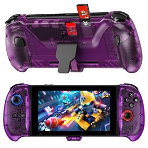 NexiGo Hall Effect Gripcon with Kickstand and HDMI Out for TV Docking, Hall Sensing Joystick for Switch/Switch OLED, Handheld Mode, 4K/1080P Supported HDMI and USB 3.0 Port, Purple