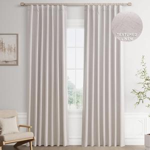 Joywell Champagne Linen 100% Blackout Curtains 84 Inch Long, Rod Pocket/Back Tab/Hook Belt/Clip Rings,Thermal Insulated Drapes for Bedroom Living Room with Hooks,2 Panels,52 x 84