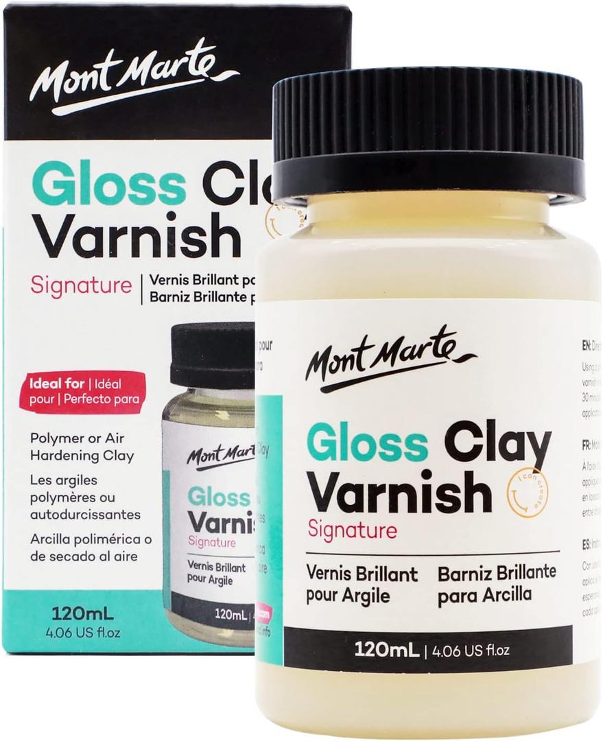 Mont Marte Clay Sculpture Sealant, Glossy Clear Varnish, Signature 4.05oz (120ml), Air or Polymer Clay Sealer