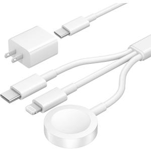 for Apple Watch Charger 3 in 1 Magnetic iWatch Charger with USB-C Fast Charging Cable 4FT with 12W Wall for iPhone Apple Watch Series Ultra SE 11 10 9 8 7 6 5 4 3 & iPhone 17/16/15/Galaxy S23