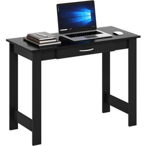 FURINNO Jaya Writing Desk For Residential Use With DrawerBlack, Blackwood, Large