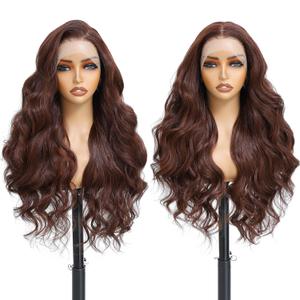 Auburn Brown Body Wave Wig Synthetic 13x6 HD Lace Front Wig 28Inch Glueless
