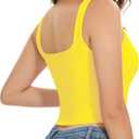 Womens Sleeveless Crop Tops Square Neck Double Layer Workout Fitness Basic Cropped Tank Top (Yellow)
