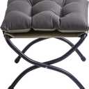 15" Foldable Foot Stool Ottoman with Metal Frame - Washable Dark Grey Upholstered Indoor/Outdoor Footrest for Living Room, Bedroom, Patio - Space-Saving Compact Design