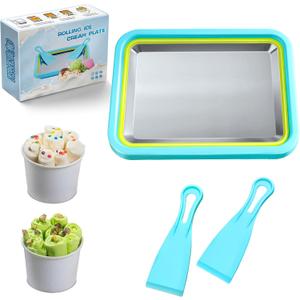 Mini Rolled Ice Cream Maker, Frozen Yogurt Rolls Tray, Instant Cold Plate Ice Cream Maker, Homemade DIY Smoothies, Ideal for Family Activities, Lake Blue