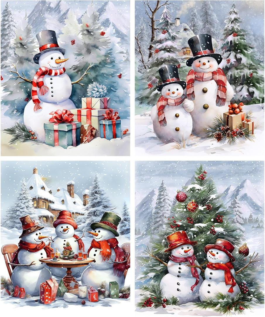 Eersida 4 Pcs Snowman Diamond Painting Kits for Adults Family Snowman Cardinal Diamond Art Kits for Adults Beginner 5d DIY Round Gem Art Home Wall Decor 10 x 11.8 Inches