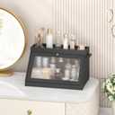 Bamboo Bread Box with Shelf for Kitchen Counter-Large Capacity Bread Storage Container with Wavy Arcylic Transparent Door Bamboo Wooden Farmhouse Bread Box for Your House (Black)