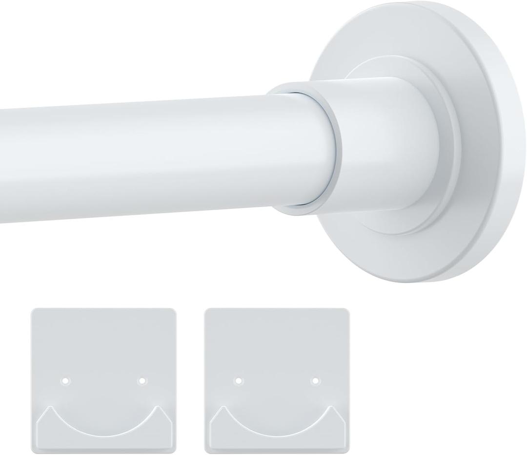 White Shower Curtain Rod Adjustable 30-80" with Holder, Anti-Rust Shower Rod & Spring Tension Shower Rod No Drill, Shower Curtain Rod for Bathroom Tension Rod