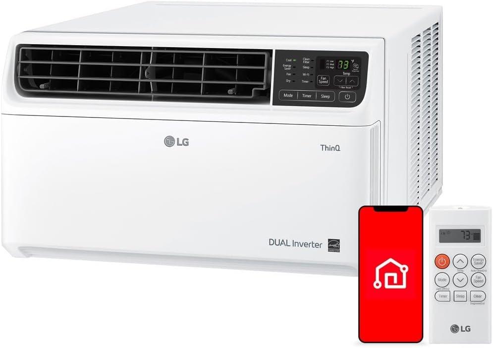 LG 10,000 BTU Smart Window Air Conditioner, 115V, Cools 450 Sq. Ft. for Bedroom, Living Room, Apartment, Dual Inverter, Quiet Operation, Energy Star, works with LG ThinQ, Amazon Alexa and Hey Google (Bright White)